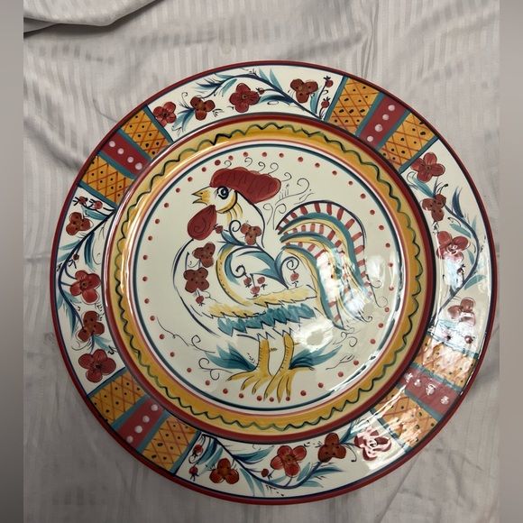DINE Italian Pottery  By HD Designs 10.5”Dinner Plates Rooster 2 PC Lot - Picture 3 of 5